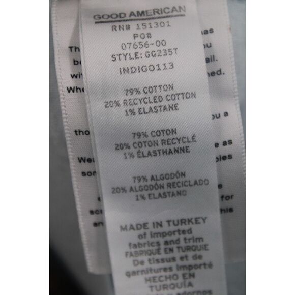 Good American High Rise Distressed Raw Hem Crop Jeans Indigo113 Women 14/32 NWT - Picture 10 of 10